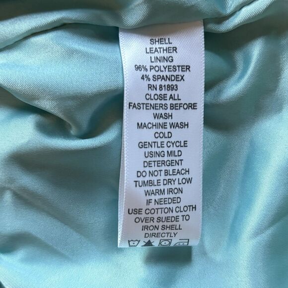 Isaac Mizrahi Live Size 18W Seafoam Green Laser Cut Genuine Suede Floral Jacket - Picture 3 of 5